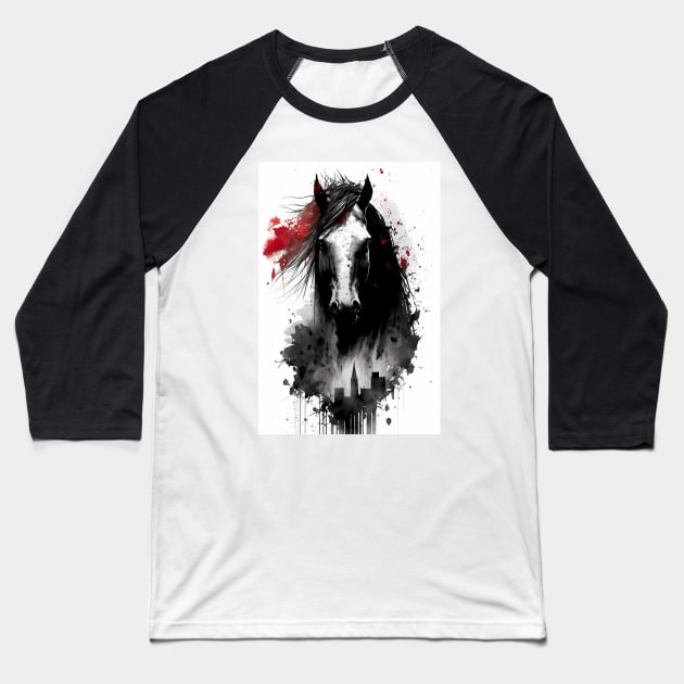 Clydesdale Ink Portrait Baseball T-Shirt by TortillaChief